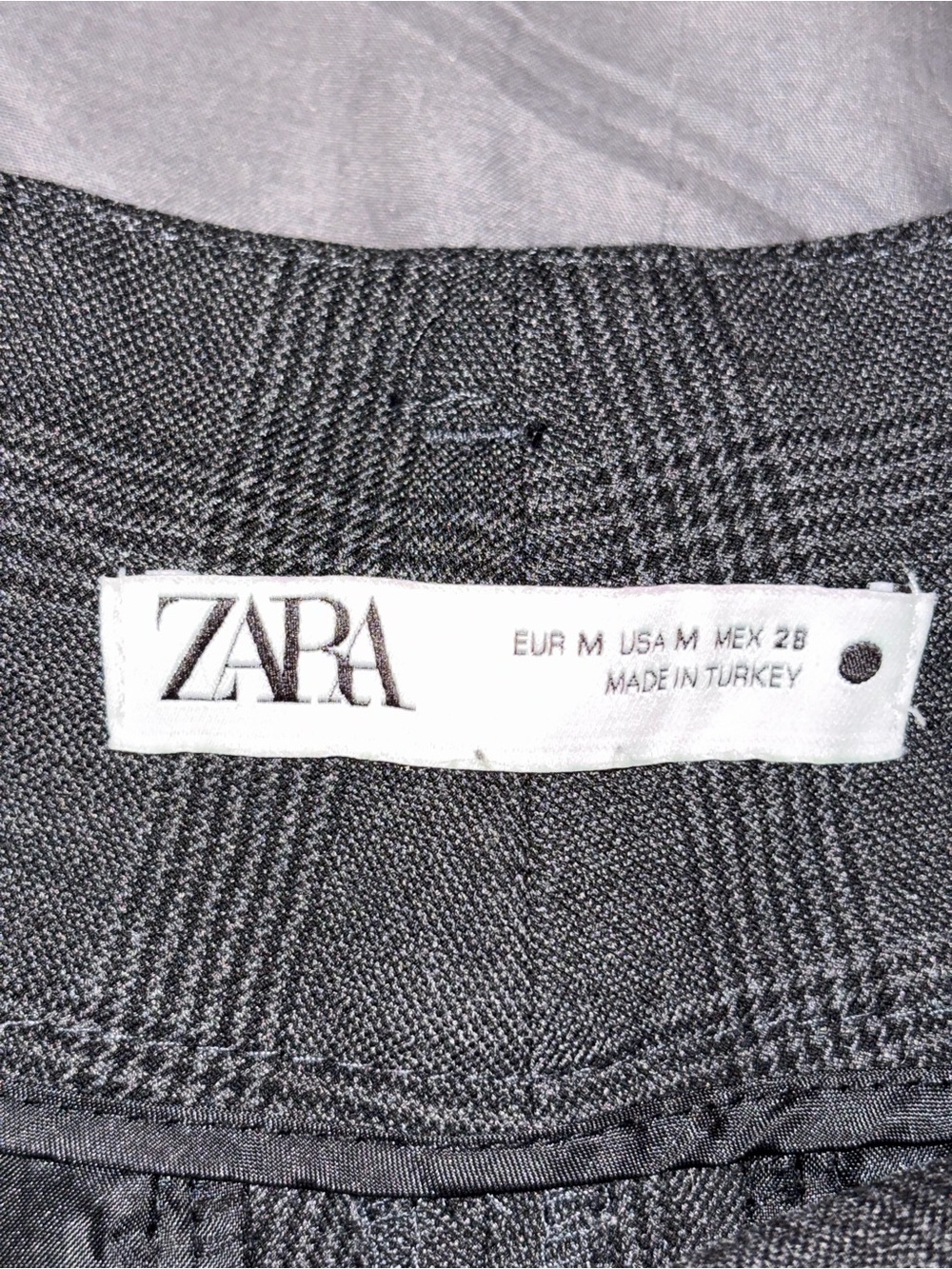 Zara Gray Plaid Paperbag Waist Belted Trousers Size M - Picture 6 of 7